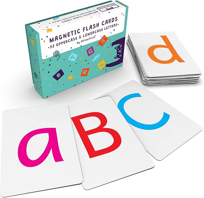 Magnetic Big Alphabet ABC Flash Cards - 52 Sturdy Uppercase & Lowercase Large Letters, Colored - for Classroom Teachers, Homeschool, ESL, Kids and Adults