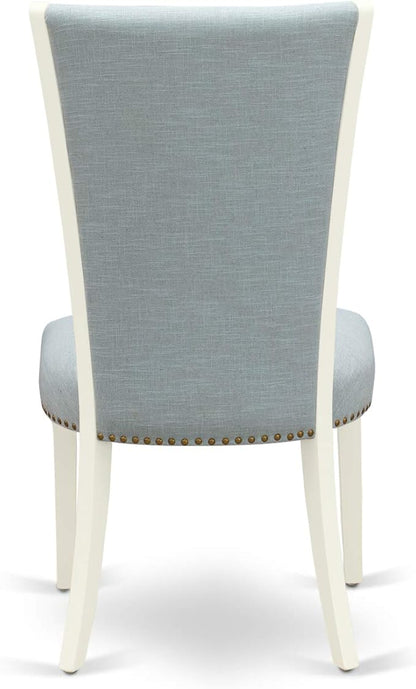 East West Furniture DOVE7-LWH-15 7 Piece Dinette Set Consist of a Rectangle Dining Room Table with Butterfly Leaf and 6 Baby Blue Linen Fabric Parson Dining Chairs, 42x78 Inch, Linen White