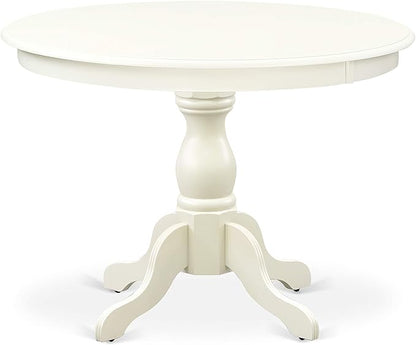 East West Furniture HBBO5-LWH-C 5 Piece Modern Dining Table Set Includes a Round Wooden Table with Pedestal and 4 Linen Fabric Kitchen Dining Chairs, 42x42 Inch, Linen White