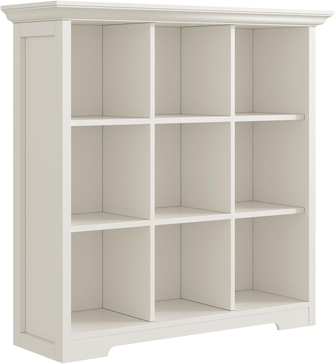 Wooden Cube Shelf Bookcase - Modern 3 Tiers Floorstanding Open Bookshelf with Base for Home and Office, 9 Cubes Storage Cabinet, Warm White