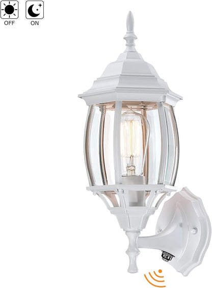 2 Pack 16.8in White Porch Lights Dusk to Dawn, Sensor Wall Sconce White Outdoor Light Fixture for House, Dusk to Dawn Exterior Wall Light for Porch Front Door Garage, E26