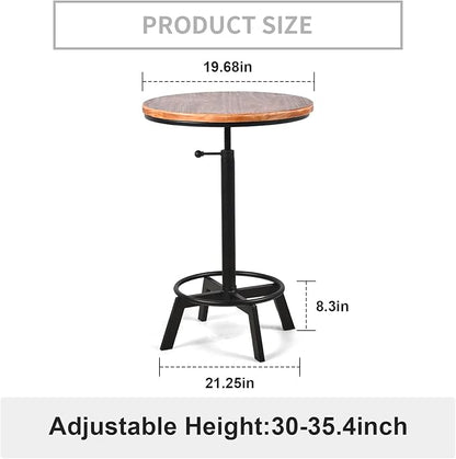 Farmhouse Bar Table 30-35.4inch Height Adjustable Rustic Bistro Pub Table for Kitchen Coffee House Vintage Cocktail Table Swivel Wooden Top