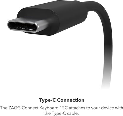 ZAGG Connect Keyboard 12C - Compact Type-C Wired Desktop Keyboard - Universal Compatibility with Windows, ChromeOS, Android, iOS, macOS, iPadOS - Optimized Typing Experience - Eco-Conscious Design