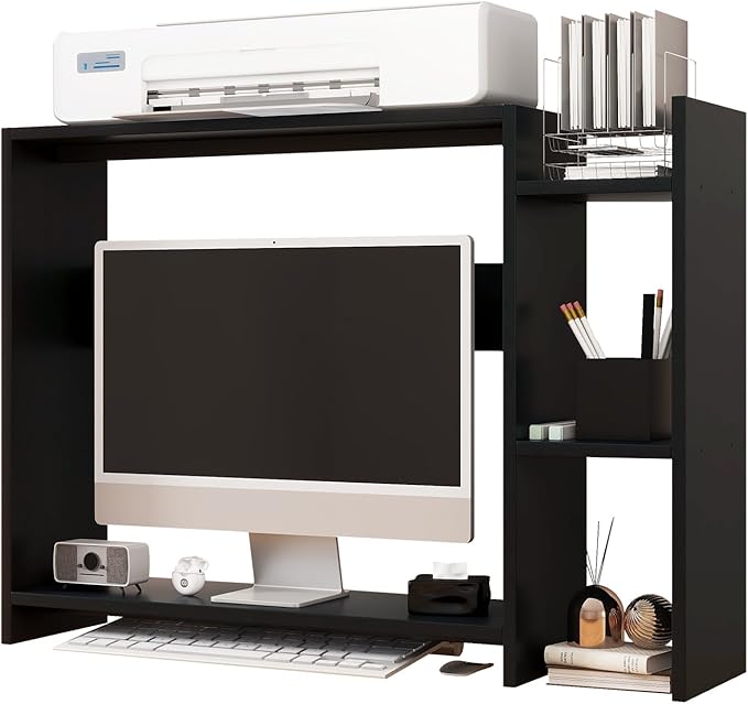 IBUYKE Desktop Bookshelf,36.8" Desktop Organizer Shelf,Wood Desk Hutch for Computer Monitor,Display Shelf for Office Home Dormitory,Black TMZ008B