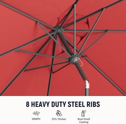 Outdoor Patio Umbrella with One Push Button Tilt and Crank, 8 Sturdy Ribs Market Table Umbrella