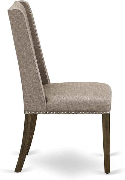 East West Furniture X727FL716-6 6 Piece Dining Set Contains a Rectangle Dining Room Table with X-Legs and 4 Dark Khaki Linen Fabric Parson Chairs with a Bench, 40x72 Inch, Multi-Color