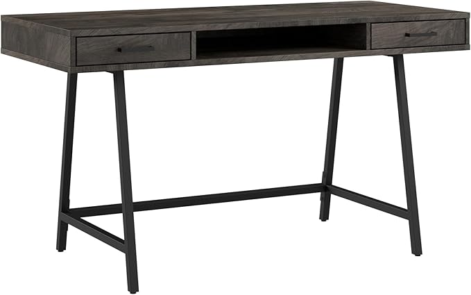 Bush Furniture Steele 54W Writing Desk in Dark Gray Hickory | Computer Table for Home Office Workspace