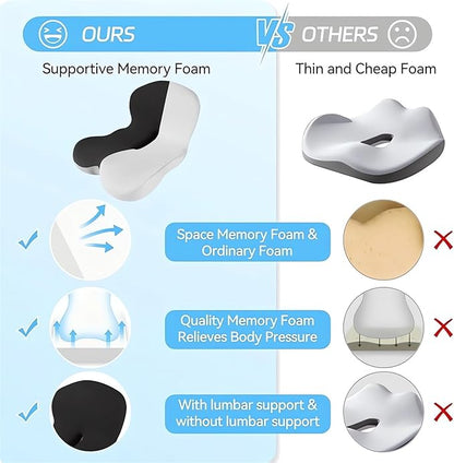 Memory Foam L-Shaped Integrated Seat Cushions for Car Truck Driver Ergonomic L Shape Lumbar Cushion Sciatica Back Pain Relief Office Chair Butt and Back Support Pillow Long Driving Booster Seat (I1)