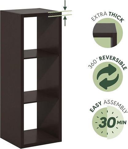 Furinno Cubicle Open Back Decorative Cube Storage Organizer, 3-Cube, Black Dark Oak