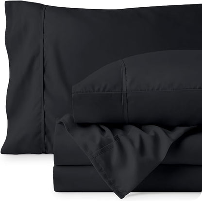 Bare Home Twin XL Sheet Set - 1800 Ultra-Soft Microfiber Twin Extra Long Bed Sheets - Double Brushed - Deep Pockets - Easy Fit - Extra Soft - 3 Piece Set - Bed Sheets & Pillowcases (Twin XL, Black)