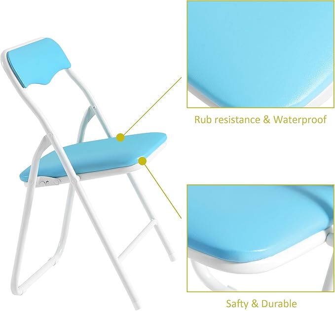 VECELO Kids Folding Activity Table and Chairs 5 Pcs Set, Portable, with Ultra Soft Padded Cushion, Light Blue