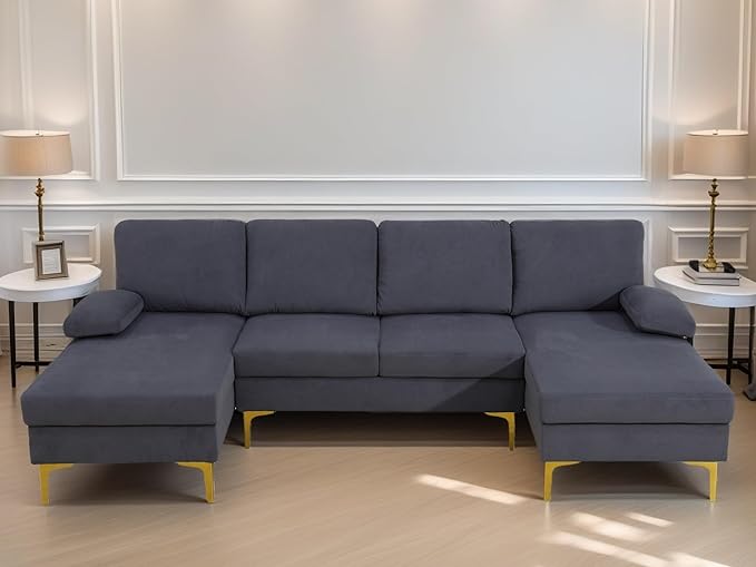 Modular Sectional Sofa, U Shaped Couch with Double Chaise, 6 Seat Comfy Sectional Couches for Living Room, Modern Lounge Modular Couch for Apartment, Dark Blue