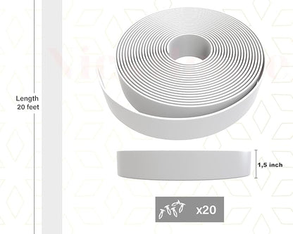 1.5" Vinyl Straps for Patio Chairs Repair Kit Lounge Patio Chair Repair Strapping Outdoor Patio Furniture Repair 20' Matte Finish (White) + 20 Rivets!