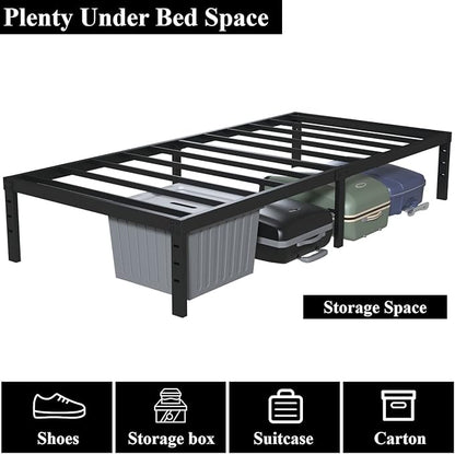 Twin Bed Frame No Box Spring Needed, 14 Inch Heavy Duty Metal Platform Bed Frame Twin Size with Storage, 2500lbs Steel Slats Support, Easy Assembly, Black