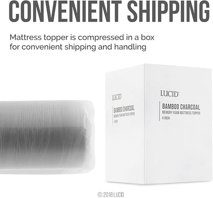 Lucid 4 Inch Bamboo Infused Memory Foam Mattress Topper - California King Size – Cooling Ventilation – Pressure Relieving Bed Topper - Mattress Pad – CertiPur Certified