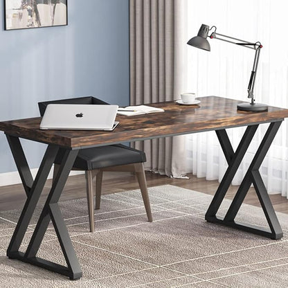 LITTLE TREE 55 Inch Large Simple Industrial Computer Desk Study Writing Table Home Office Workstation,Rustic Brown