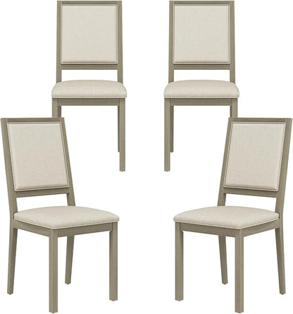 COLAMY Wood Dining Chairs Set of 4, Mid Century Modern Upholstered Kitchen Chairs,19 Inch Fabric Dining Chair with Back for Kitchen Dining Room,Grey