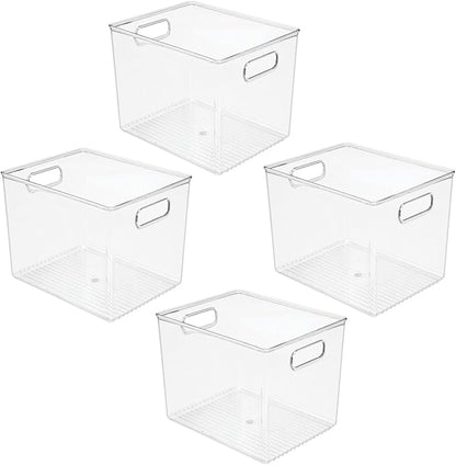 mDesign Plastic Storage Closet Organizer Bin, Container Bin for Entryway, Hallway, Linen, and Coat Closet - Organization for Clothing, Blankets, Toys, and Accessories, Ligne Collection, 4 Pack, Clear