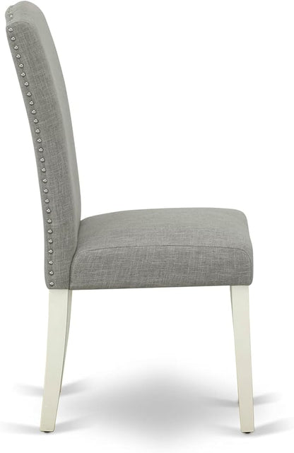 East West Furniture V077EN206-7 7 Piece Dining Room Furniture Set Consist of a Rectangle Dining Table with V-Legs and 6 Dark Shitake Linen Fabric Parsons Chairs, 40x72 Inch, Multi-Color