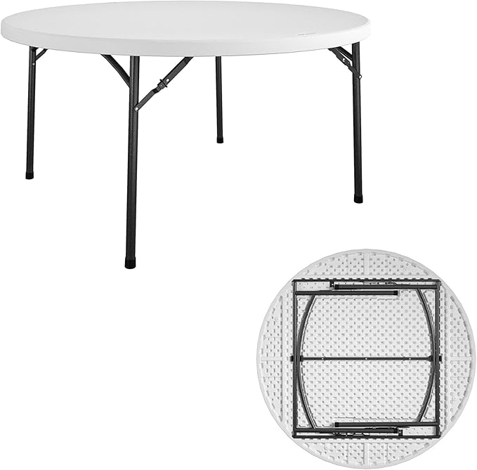 COSCO Commercial 5' (60") Round Blow Mold Table, White