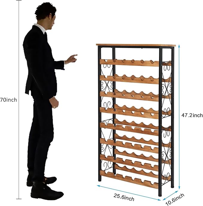 Sonyabecca 48 Bottles Wine Rack Freestanding Floor with Wood Top, 8 Tier Wine Bottle Holder, Wine Storage for Kitchen Pantry, Tall Wine Bar Stand Shelf Display 25.2''L X 10.7''W X 47.2''H