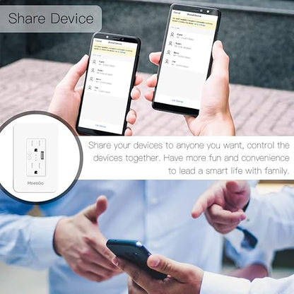 MoesGo Smart Power Wall Outlet with USB, WiFi Socket with 2 Plug outlets 15 Amp Divided Control, Smart Life/Tuya APP Remote Controller, ETL Certified, Work with Alexa and Google Home, No Hub Required