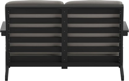 Flash Furniture Charlestown Adirondack Style Deep Seat Patio Loveseat with Cushions - Black Poly Resin Frame - Charcoal All-Weather Cushions - Indoor/Outdoor