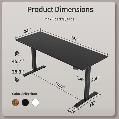 Agilestic Electric Standing Desk, 55 x 24 Inches Height Adjustable Desk, Sit Stand up for Work Office Home, Ergonomic Rising Gaming Computer Table with Memory Preset, Black