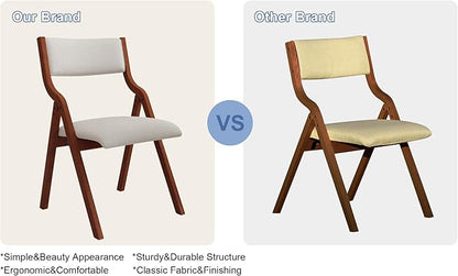 Ball & Cast Upholstered Folding Chairs Set of 2 with Ergonomically Designed Back and Solid Wood Frame, for Dining Room and Office,Indoor and Outdoor Events,Space Saving,Cream White+Cherry