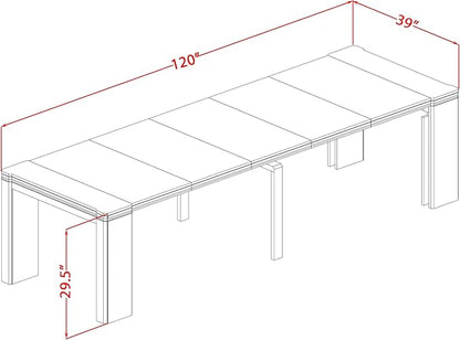 X07SI-BC8-04 - 10 Pieces Modern Dining Set contains an Extendable Rectangle Kitchen Table, 1 Coffee Table, 7 Dining Chairs and 1 Modern Bench, 39x120 Inch, Antique Walnut