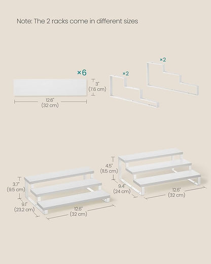 SONGMICS Display Risers, Set of 2 Engineered Wood Perfume Organizer Stand, 3-Tier Cupcake Stand Holder, Spice Rack, Shelf Risers for Figures, Dessert Shelves, Snow White and Cloud White UKCS116W01