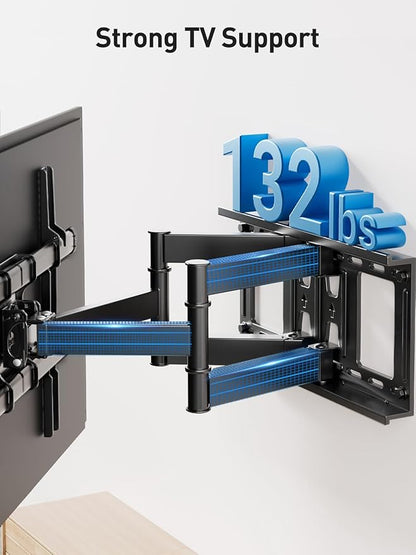 PERLESMITH Full Motion TV Wall Mount for Most 37-82 inch TVs up to 132 lbs, TV Mount with Dual Articulating Arms with Tilt and Extension, Fits 12" 16" Studs, Max VESA 600x400mm, PSLFK1