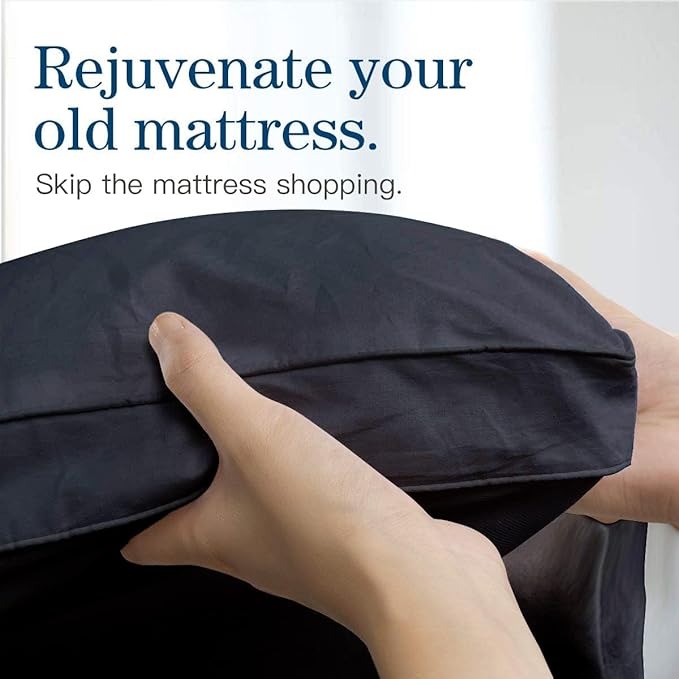 COONP Queen Mattress Topper, Extra Thick Pillowtop, Cooling Plush Mattress Pad Cover Bed Topper Protector with 8-21 Inch Deep Pocket (Black, Queen)
