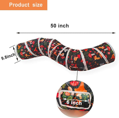 Cat Tunnel Tube Toys，Tunnels for Indoor Cats, Collapsible Interactive Toy with Balls for Rabbits, Kittens, Ferrets, Puppy (S - 2 Way Mushroom)