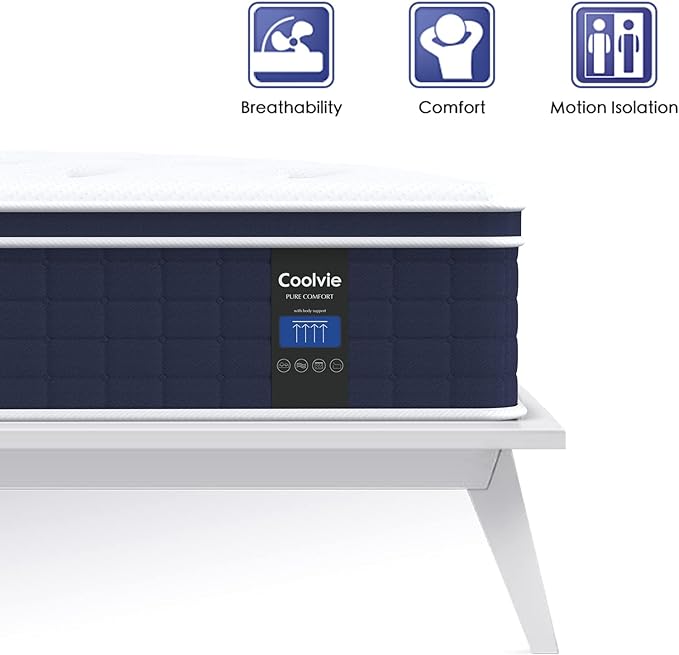 Coolvie 12 Inch Twin XL Mattress, Hybrid XL Twin Mattress in a Box, Medium Firm Feel, 3 Layer Premium Foam with Pocket Springs for Motion Isolation and Pressure Relieving, 100-Night Trial