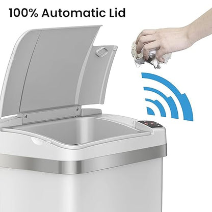 iTouchless 2.5 Gallon Bathroom Trash Can with Odor Control, 10 L Automatic Motion Sensor Bin, Soft-Close Stainless Steel, Slim Wastebasket for Narrow Spaces, White