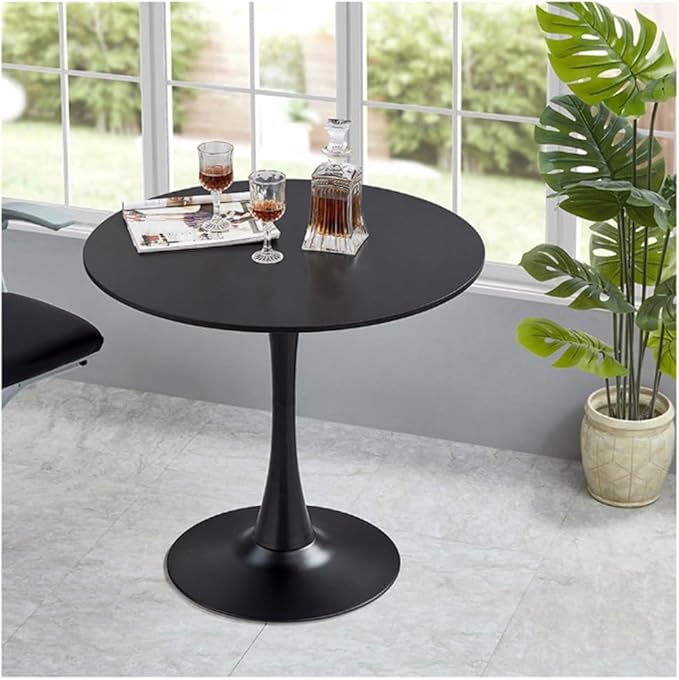 27.3" Tulip Dining Table, Black, Perfect for 2-4 People, Mid-Century Modern Style, Round MDF Top with Sturdy Base for Dining Room, Living Room, Cafe