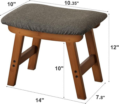 Foot Stool,Ottoman,Bamboo Small Sofa Foot Rest Under Desk,Extra Seating for Living Room, Bedroom and Kitchen (Brown Stool Legs - Gray Surface)