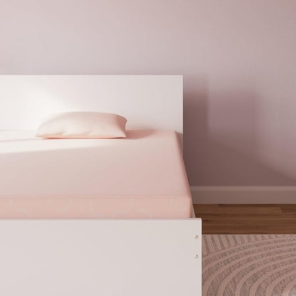 Signature Design by Ashley Full Size iKidz 7 Inch Firm Gel Memory Foam Mattress with Stretch Knit Cover & Pillow Included, Pink Coral, Fiberglass Free, Mattress in A Box