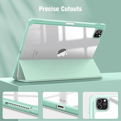 Fintie Hybrid Slim Case for iPad Pro 11-inch (4th / 3rd Generation) 2022/2021 - [Built-in Pencil Holder] Shockproof Cover w/Clear Transparent Back Shell, Also Fit iPad Pro 11" 2nd Gen, Green