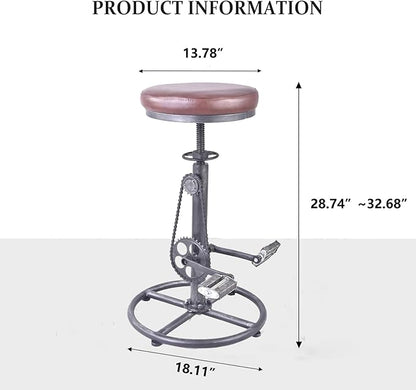 Topower Vintage DIY Bar Stool Bicycle Chain Iron Pedal Retro Industrial Height Adjustable Bicycle Wheel Design bar Chair Set of 2 Silver