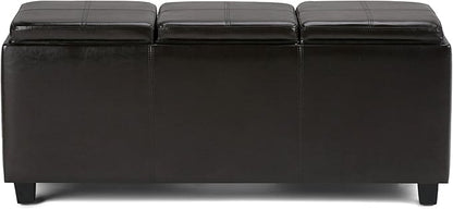 SIMPLIHOME Avalon Storage Ottoman - 42 inch Wide Upholstered Vegan Leather Rectangular Flip-Top Ottoman in Tanners Brown, Contemporary Coffee Table Ottoman for Living Room with Hidden Storage
