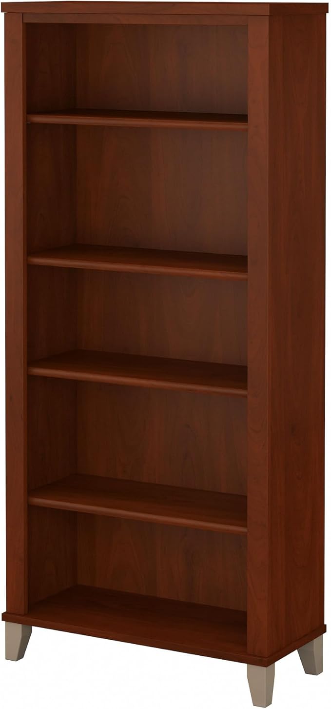 Bush Furniture WC81765 Bookcase, Bookshelf, Large Book Living Room, Home Office, or Entryway, Tall 5 Shelf, Hansen Cherry