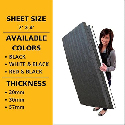 FastCap Kaizen Foam Sheet for Tool Box Organizers and Storage - Perfect for Professional Contractors and Technicians - 20mm Thickness, 2' x 4' Sheet Size, Black & White