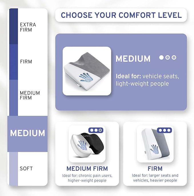 Wedge Car Height Booster Seat Cushion - Office Chair Cushion - Memory Foam Tailbone Pain Relief Cushion for Driving, Office, Gaming Chair - Orthopedic Lower Back, Tailbone, Coccyx, HIPS Support