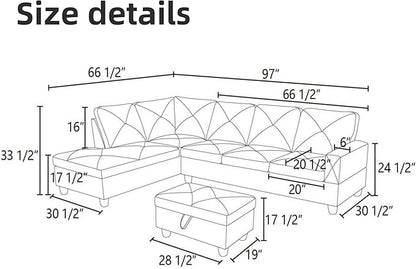 L Shaped Sectional Couch Sofa, Modern Couches for Living Room, Comfy 4 Seat Modular Sectional Sofa with Ottoman Storage for Bedroom Apartment, Brown
