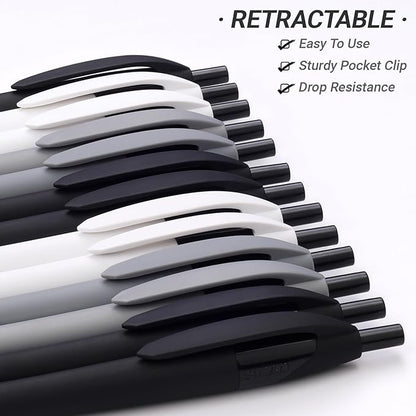 Pens Bulk, 60 Pack Minimal Gripped Slimster Ballpoint Pens, Black Ink 1.0mm, Smooth Writing Click Pens in White Grey Black, Ideal for Office, School, Teachers, Students & Front Desk Use