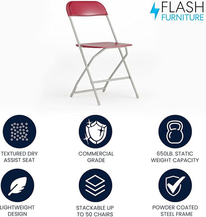 Flash Furniture Hercules Series Plastic Folding Chair - Red - 650LB Weight Capacity Comfortable Event Chair - Lightweight Folding Chair