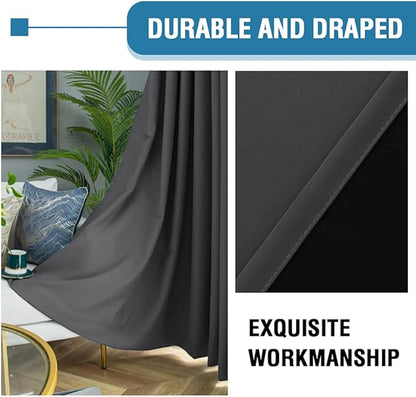 H.VERSAILTEX 100% Blackout Curtains for Bedroom Thermal Insulated Blackout Curtains 63 inch Length Heat and Full Light Blocking Curtains for Living Room with Black Liner 2 Panels, Charcoal Gray
