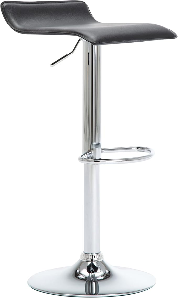NOBPEINT Contemporary Chrome Air Lift Adjustable Swivel Bar Stool, Set of 2, Black